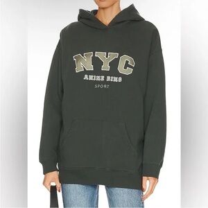 Anine Bing Sport Vincent NYC hoodie in charcoal green 100% cotton fleece Size S
